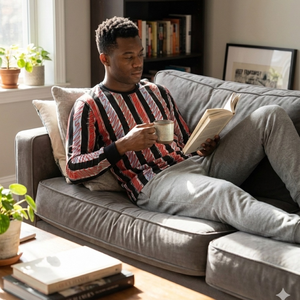 Red Squiggle Stripe Long Sleeve Crew